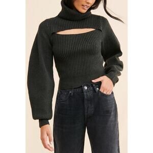 Free People Womens Ariel Turtleneck Sweater Sz S Black Boho Contemporary Chunky